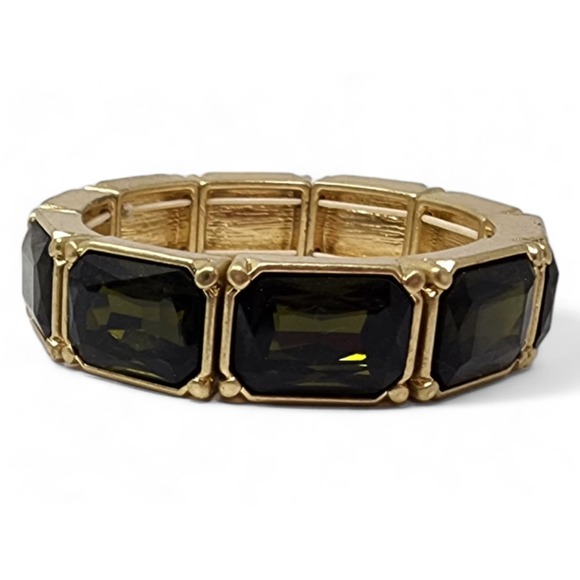 Lia Sophia Matte Gold Stretch Bracelet Versailles w/ Olive Green Cut Crystals - Picture 2 of 6